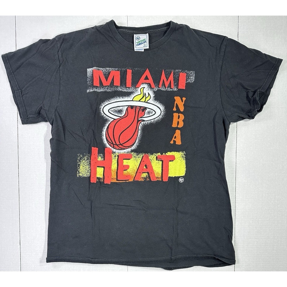 Miami Heat T-Shirt L‎ Black NBA Vintage Style Logo Graphic Tee '47 Brand